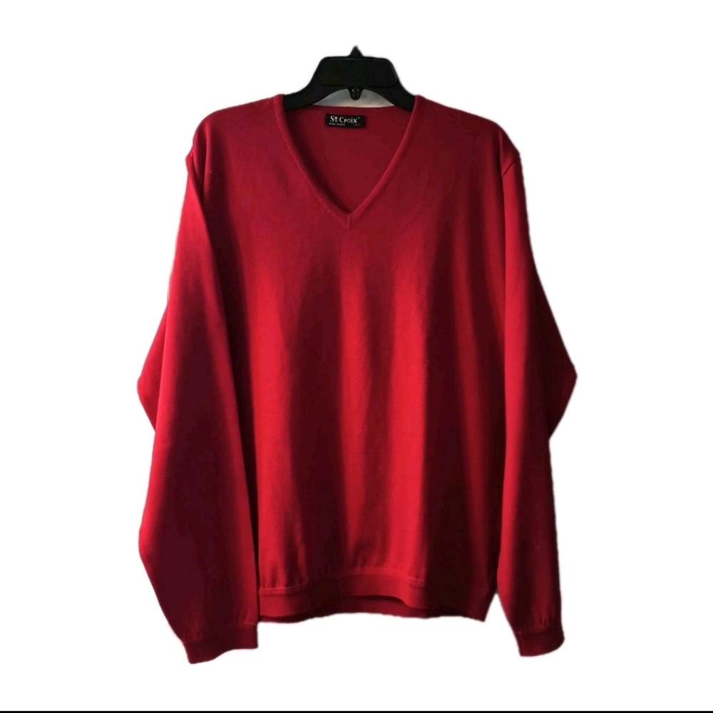 St. Croix Men's Red V-Neck Sweater Large